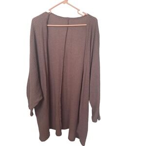 SHEIN Womens Waffle Knit Cardigan Mauve Open Front Batwing Sleeve Sweater Small